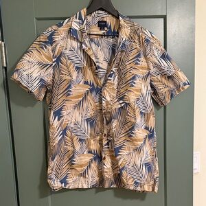J. Crew Men's Leaf Print Shirt - Blue and Tan